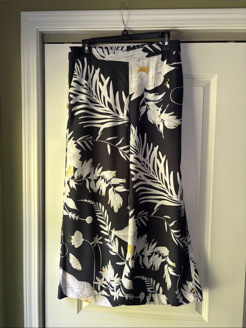 H&M Black Wide-Leg Jumpsuit Pants with White & Yellow Floral Print